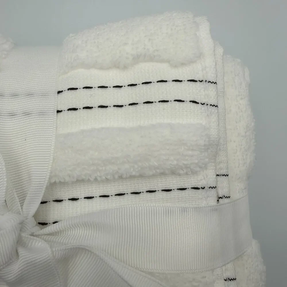 Brooks Brothers 100% Cotton Hand Towel Set 2 White Black Stitch 16x28